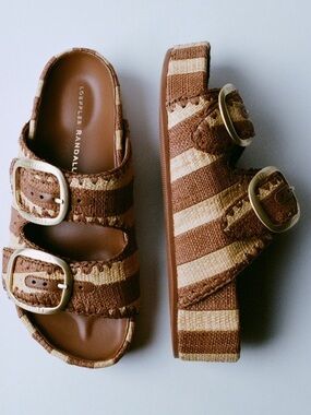 NEW Loeffler Randall Theo Raffia Sandal in Brown & Natural Striped Straw